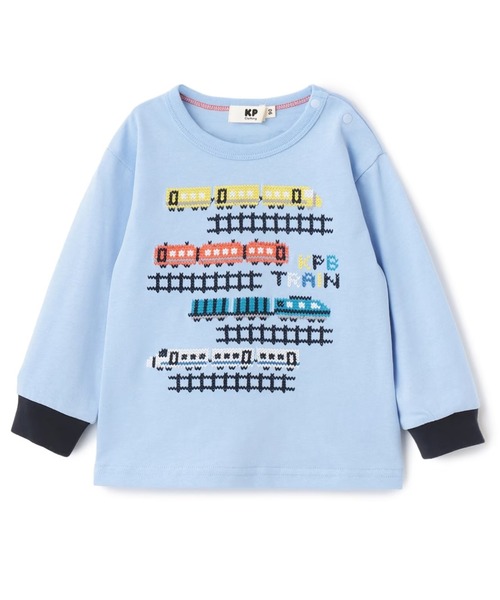 KP BOY（ケーピーボーイ）の「電車柄クロス刺しゅう 長袖Tシャツ（Tシャツ/カットソー・キッズ・サックスブルー/オートミール・110cm/100cm/90cm/80ｃｍ）」の10枚目の写真