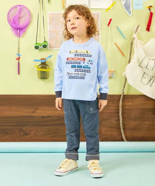 KP BOY（ケーピーボーイ）の「電車柄クロス刺しゅう 長袖Tシャツ（Tシャツ/カットソー・キッズ・サックスブルー/オートミール・110cm/100cm/90cm/80ｃｍ）」の11枚目の写真