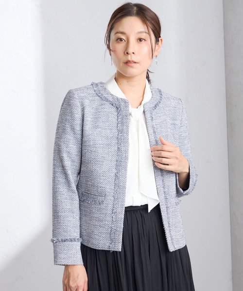GALLORIA(ギャローリア)の「ツイードジャケット(その他アウター・レディース・霜降りグレー/ネイビー・L/LL/M/S)」の1枚目の写真