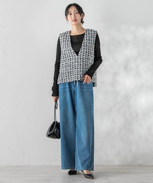 Droite lautreamont(ドロワットロートレアモン)の「ミックスツィードベスト≪洗濯機で洗える≫(ベスト・レディース・ブラック/ピンク・M)」の16枚目の写真