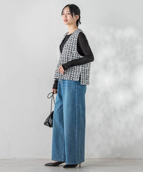 Droite lautreamont(ドロワットロートレアモン)の「ミックスツィードベスト≪洗濯機で洗える≫(ベスト・レディース・ブラック/ピンク・M)」の18枚目の写真