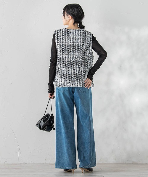 Droite lautreamont(ドロワットロートレアモン)の「ミックスツィードベスト≪洗濯機で洗える≫(ベスト・レディース・ブラック/ピンク・M)」の19枚目の写真