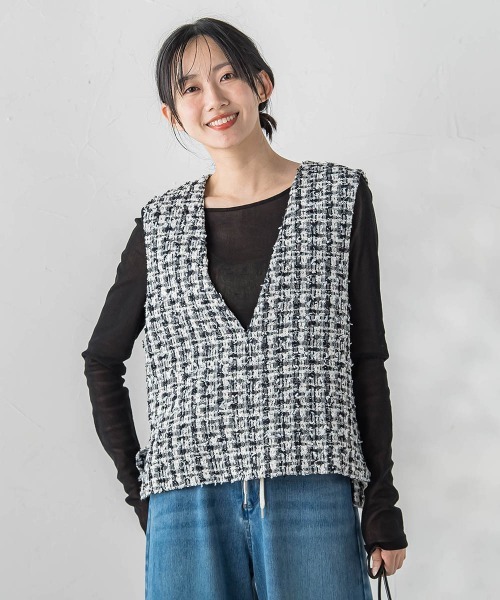 Droite lautreamont(ドロワットロートレアモン)の「ミックスツィードベスト≪洗濯機で洗える≫(ベスト・レディース・ブラック/ピンク・M)」の14枚目の写真