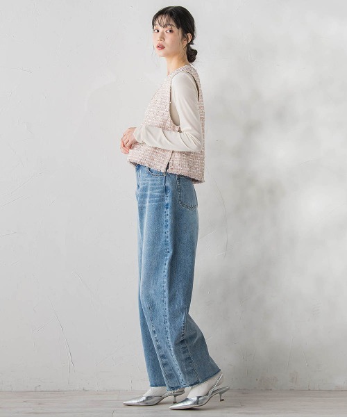 Droite lautreamont(ドロワットロートレアモン)の「ミックスツィードベスト≪洗濯機で洗える≫(ベスト・レディース・ブラック/ピンク・M)」の3枚目の写真