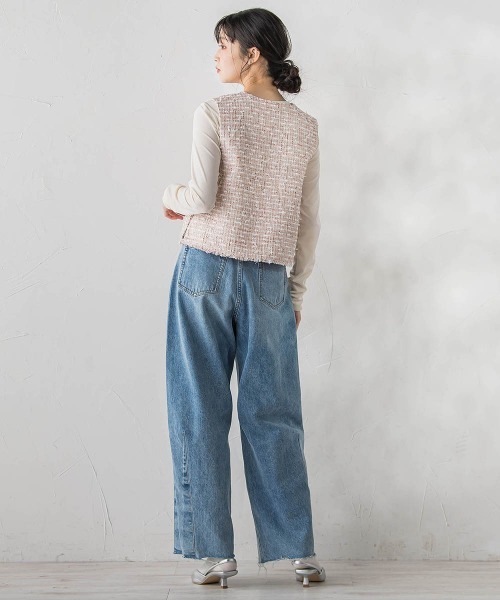 Droite lautreamont(ドロワットロートレアモン)の「ミックスツィードベスト≪洗濯機で洗える≫(ベスト・レディース・ブラック/ピンク・M)」の4枚目の写真