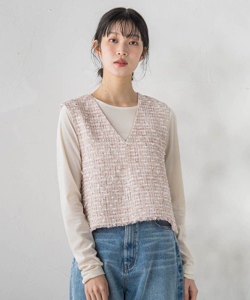 Droite lautreamont(ドロワットロートレアモン)の「ミックスツィードベスト≪洗濯機で洗える≫(ベスト・レディース・ブラック/ピンク・M)」の20枚目の写真