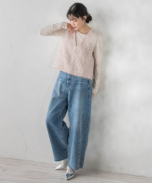 Droite lautreamont(ドロワットロートレアモン)の「ミックスツィードベスト≪洗濯機で洗える≫(ベスト・レディース・ブラック/ピンク・M)」の5枚目の写真