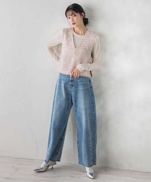 Droite lautreamont(ドロワットロートレアモン)の「ミックスツィードベスト≪洗濯機で洗える≫(ベスト・レディース・ブラック/ピンク・M)」の6枚目の写真