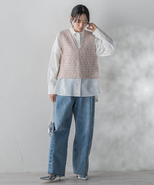 Droite lautreamont(ドロワットロートレアモン)の「ミックスツィードベスト≪洗濯機で洗える≫(ベスト・レディース・ブラック/ピンク・M)」の7枚目の写真