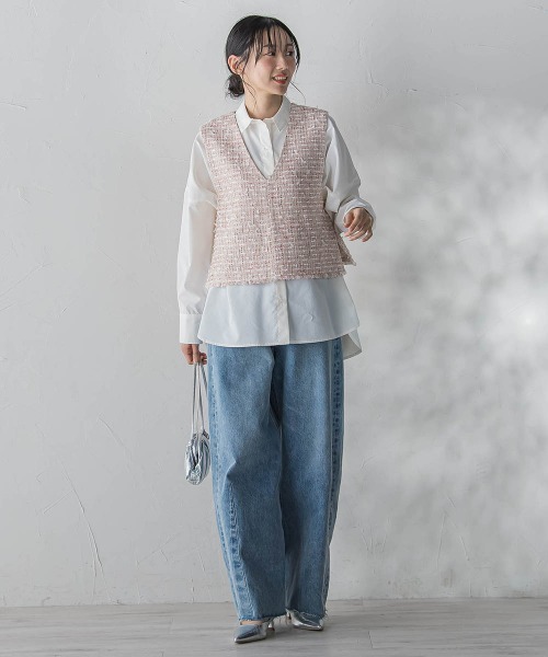 Droite lautreamont(ドロワットロートレアモン)の「ミックスツィードベスト≪洗濯機で洗える≫(ベスト・レディース・ブラック/ピンク・M)」の8枚目の写真