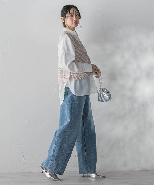 Droite lautreamont(ドロワットロートレアモン)の「ミックスツィードベスト≪洗濯機で洗える≫(ベスト・レディース・ブラック/ピンク・M)」の9枚目の写真