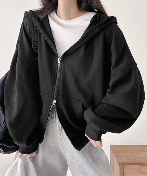 Miniministore(ミニミニストア)の「ダブルジップスウェットフード付きパーカー(パーカー・レディース・グレー/ブラック/ネイビー/ブラウン/ライトグレー/ピンク・FREE)」の2枚目の写真