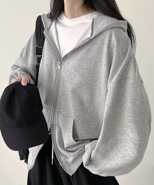 Miniministore(ミニミニストア)の「ダブルジップスウェットフード付きパーカー(パーカー・レディース・グレー/ブラック/ネイビー/ブラウン/ライトグレー/ピンク・FREE)」の7枚目の写真