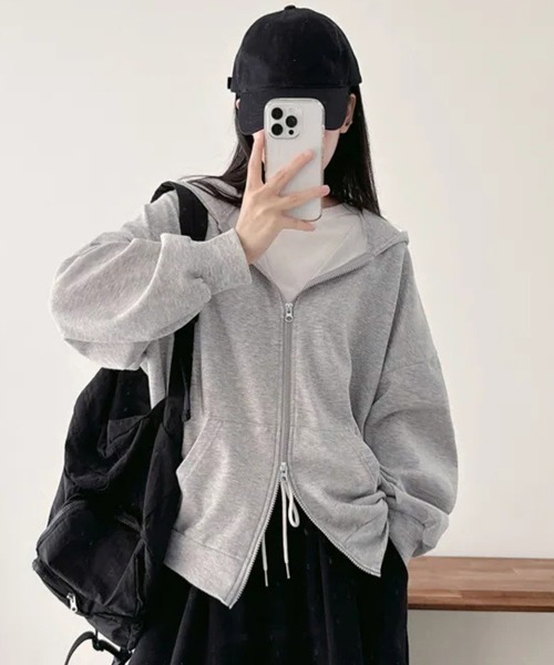 Miniministore(ミニミニストア)の「ダブルジップスウェットフード付きパーカー(パーカー・レディース・グレー/ブラック/ネイビー/ブラウン/ライトグレー/ピンク・FREE)」の8枚目の写真