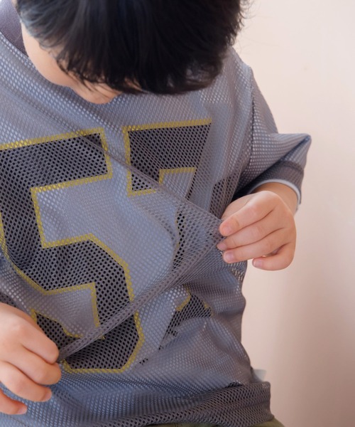 MAKE YOUR DAY(メイクユアデイ)の「メッシュレイヤード半袖Tシャツ■80~140cm(Tシャツ/カットソー・キッズ・グレー/ライム・80/90/100/110/120/130/140)」の1枚目の写真