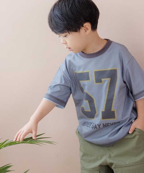MAKE YOUR DAY(メイクユアデイ)の「メッシュレイヤード半袖Tシャツ■80~140cm(Tシャツ/カットソー・キッズ・グレー/ライム・80/90/100/110/120/130/140)」の3枚目の写真