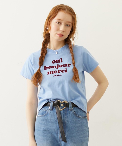 MILKFED.(ミルクフェド)の「COOPER LOGO FLOCK PRINT COMPACT S/S TEE(Tシャツ/カットソー・レディース・ブラック/ライトブルー/ホワイト・S/M)」の3枚目の写真