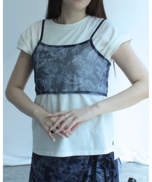 amini(アミニ)の「メッシュボタニカルプリントビスチェ【SET UP可】(キャミソール・レディース・ベージュ/ブラック/ネイビー・MEDIUM)」の3枚目の写真