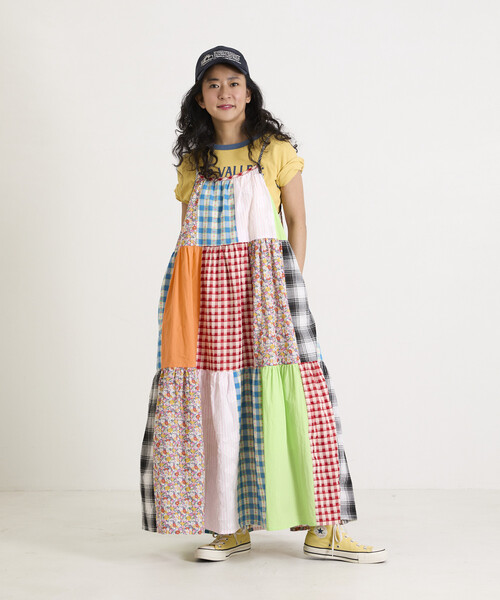 Freada（フリーダ）の「Freada/フリーダ パッチワーク三段ティアードキャミドレス 26SS（ワンピース・レディース・レッド・ONE SIZE）」の2枚目の写真