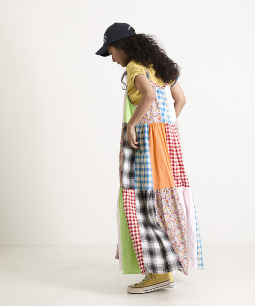 Freada（フリーダ）の「Freada/フリーダ パッチワーク三段ティアードキャミドレス 26SS（ワンピース・レディース・レッド・ONE SIZE）」の3枚目の写真