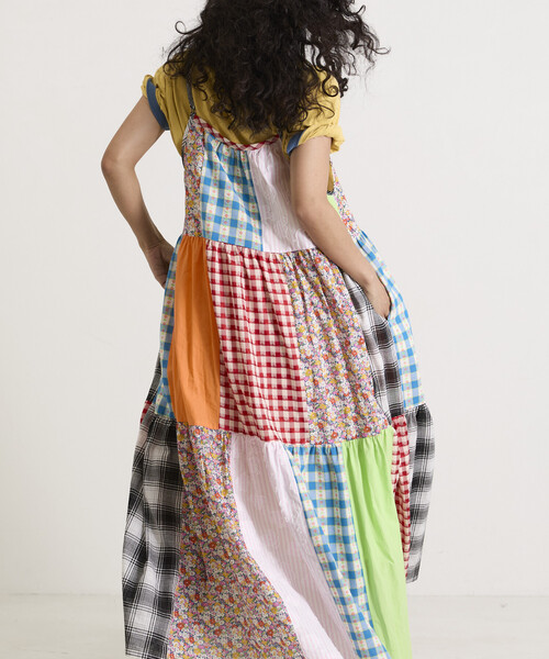 Freada（フリーダ）の「Freada/フリーダ パッチワーク三段ティアードキャミドレス 26SS（ワンピース・レディース・レッド・ONE SIZE）」の4枚目の写真