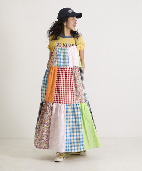 Freada（フリーダ）の「Freada/フリーダ パッチワーク三段ティアードキャミドレス 26SS（ワンピース・レディース・レッド・ONE SIZE）」の6枚目の写真
