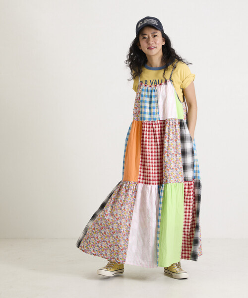 Freada（フリーダ）の「Freada/フリーダ パッチワーク三段ティアードキャミドレス 26SS（ワンピース・レディース・レッド・ONE SIZE）」の8枚目の写真
