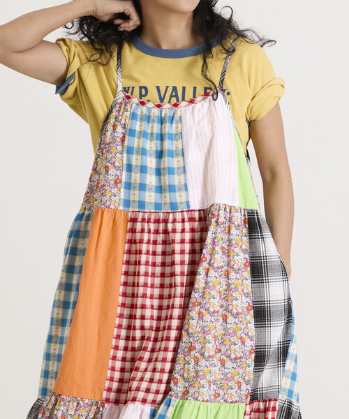 Freada（フリーダ）の「Freada/フリーダ パッチワーク三段ティアードキャミドレス 26SS（ワンピース・レディース・レッド・ONE SIZE）」の9枚目の写真