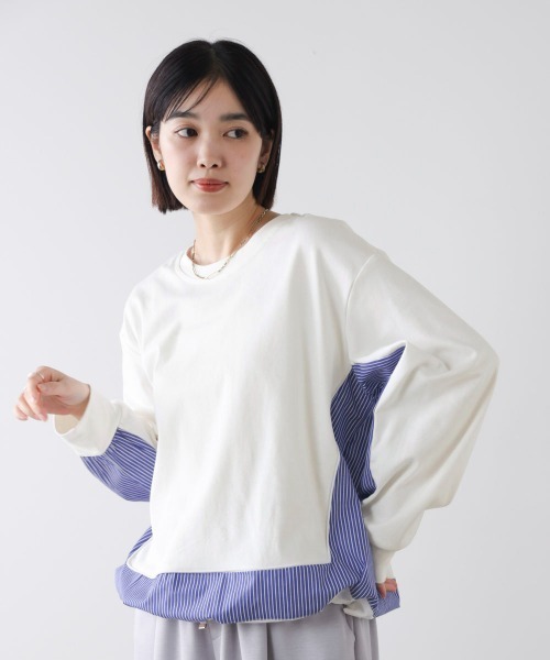 Bou Jeloud(ブージュルード)の「ストライプドッキングカットソー(Tシャツ/カットソー・レディース・ブラック/グレー/オフホワイト・FREE)」の2枚目の写真