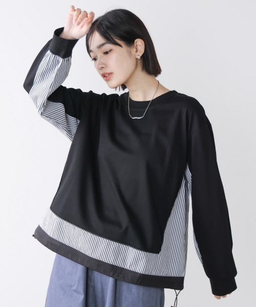 Bou Jeloud(ブージュルード)の「ストライプドッキングカットソー(Tシャツ/カットソー・レディース・ブラック/グレー/オフホワイト・FREE)」の3枚目の写真