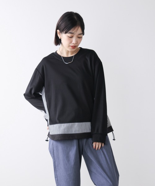 Bou Jeloud(ブージュルード)の「ストライプドッキングカットソー(Tシャツ/カットソー・レディース・ブラック/グレー/オフホワイト・FREE)」の9枚目の写真