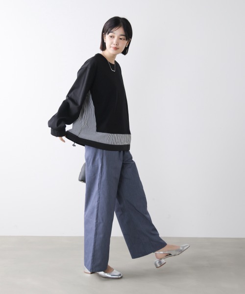 Bou Jeloud(ブージュルード)の「ストライプドッキングカットソー(Tシャツ/カットソー・レディース・ブラック/グレー/オフホワイト・FREE)」の6枚目の写真