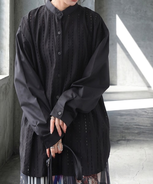 antiqua(アンティカ)の「レース切替 コットン シアー シャツ(シャツ/ブラウス・レディース・ホワイト/ブラック・ONESIZE)」の7枚目の写真