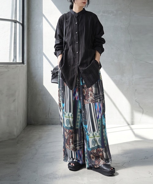 antiqua(アンティカ)の「レース切替 コットン シアー シャツ(シャツ/ブラウス・レディース・ホワイト/ブラック・ONESIZE)」の8枚目の写真