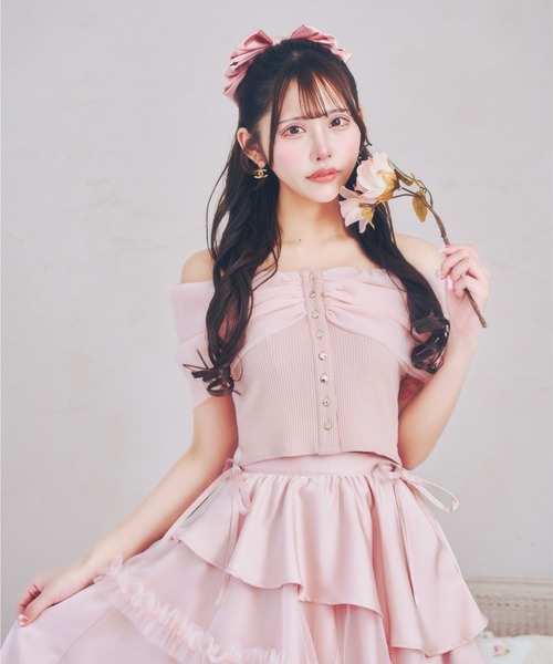 ReAmour（リアムール）の「チュールオフショルトップス（Tシャツ 