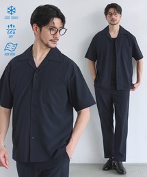 SPU（スプ）の「【セットアップ 2点セット】【接触冷感・防シワ・速乾】AIR TECH DOT 機能性ノーカラー半袖カーデ or オープンカラー半袖シャツ&ロングパンツセットアップ（セットアップ）」