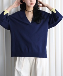 YENNA（イェンナ）の「【ディープVネック 配色レイヤードスリーブルーズニット】深Vネックニット/バイカラースリーブ（ニット/セーター）」