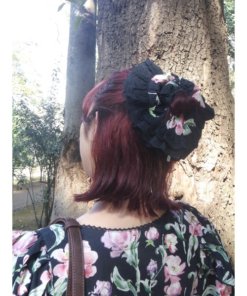 merry jenny（メリージェニー）の「flowerレースシュシュ（シュシュ・レディース・ブラック/オフホワイト・FREE）」の2枚目の写真