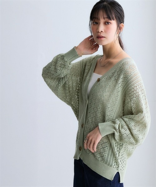 nissen（ニッセン）の「綿１００％透かし編みオーバーサイズゆるカーディガン（カーディガン/ボレロ・レディース・ブラック/グリーン/テラコッタ/アイボリー・S/3L/LL/L/M）」の4枚目の写真