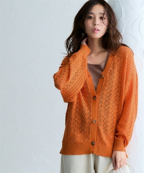 nissen（ニッセン）の「綿１００％透かし編みオーバーサイズゆるカーディガン（カーディガン/ボレロ・レディース・ブラック/グリーン/テラコッタ/アイボリー・S/3L/LL/L/M）」の3枚目の写真