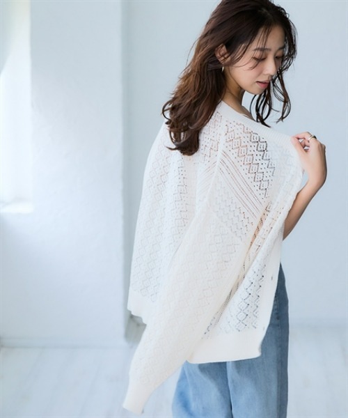 nissen（ニッセン）の「綿１００％透かし編みオーバーサイズゆるカーディガン（カーディガン/ボレロ・レディース・ブラック/グリーン/テラコッタ/アイボリー・S/3L/LL/L/M）」の8枚目の写真