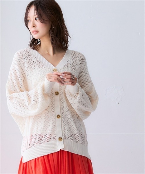 nissen（ニッセン）の「綿１００％透かし編みオーバーサイズゆるカーディガン（カーディガン/ボレロ・レディース・ブラック/グリーン/テラコッタ/アイボリー・S/3L/LL/L/M）」の13枚目の写真