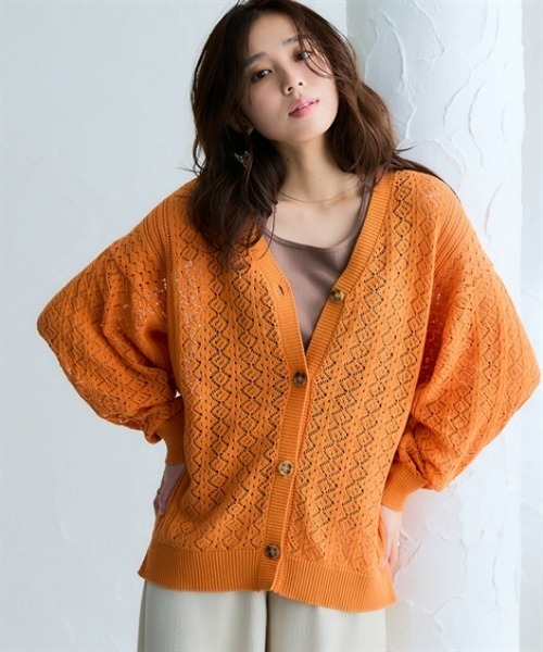 nissen（ニッセン）の「綿１００％透かし編みオーバーサイズゆるカーディガン（カーディガン/ボレロ・レディース・ブラック/グリーン/テラコッタ/アイボリー・S/3L/LL/L/M）」の11枚目の写真