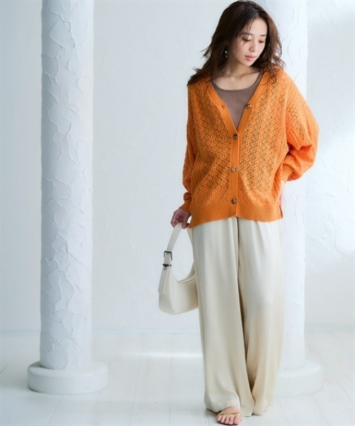 nissen（ニッセン）の「綿１００％透かし編みオーバーサイズゆるカーディガン（カーディガン/ボレロ・レディース・ブラック/グリーン/テラコッタ/アイボリー・S/3L/LL/L/M）」の12枚目の写真