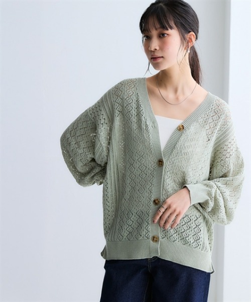 nissen（ニッセン）の「綿１００％透かし編みオーバーサイズゆるカーディガン（カーディガン/ボレロ・レディース・ブラック/グリーン/テラコッタ/アイボリー・S/3L/LL/L/M）」の18枚目の写真