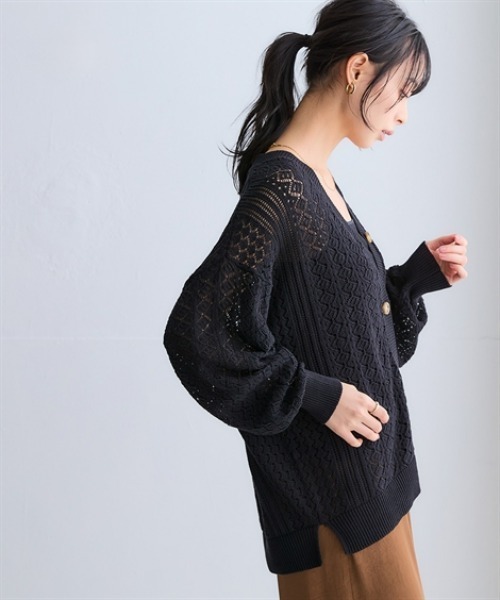 nissen（ニッセン）の「綿１００％透かし編みオーバーサイズゆるカーディガン（カーディガン/ボレロ・レディース・ブラック/グリーン/テラコッタ/アイボリー・S/3L/LL/L/M）」の21枚目の写真