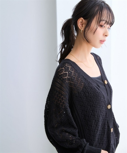 nissen（ニッセン）の「綿１００％透かし編みオーバーサイズゆるカーディガン（カーディガン/ボレロ・レディース・ブラック/グリーン/テラコッタ/アイボリー・S/3L/LL/L/M）」の22枚目の写真