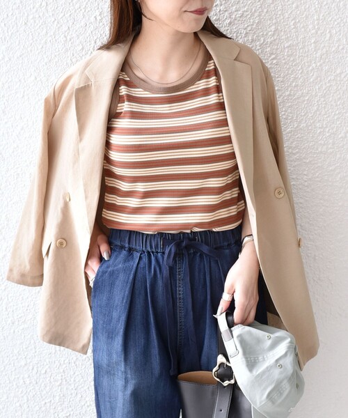 SHIPS Colors(シップス カラーズ)の「SHIPS Colors:〈手洗い可能〉ボーダー カップ タンクトップ◇(タンクトップ・レディース・オレンジ/ブラウン/ブラック・ONE SIZE)」の1枚目の写真
