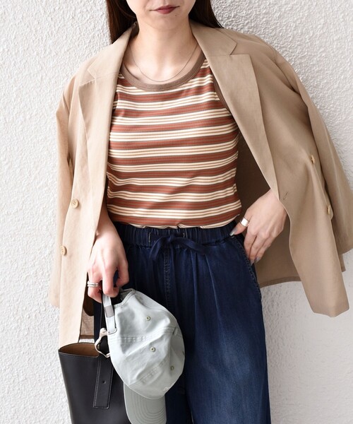 SHIPS Colors(シップス カラーズ)の「SHIPS Colors:〈手洗い可能〉ボーダー カップ タンクトップ◇(タンクトップ・レディース・オレンジ/ブラウン/ブラック・ONE SIZE)」の15枚目の写真