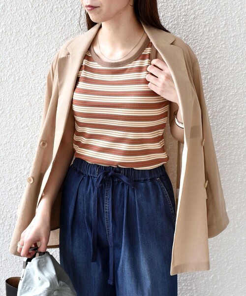 SHIPS Colors(シップス カラーズ)の「SHIPS Colors:〈手洗い可能〉ボーダー カップ タンクトップ◇(タンクトップ・レディース・オレンジ/ブラウン/ブラック・ONE SIZE)」の17枚目の写真